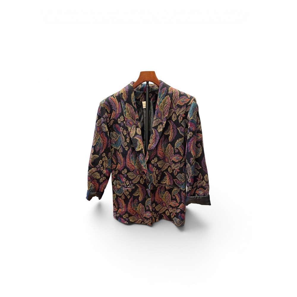 Vtg Units Limited Edition Academia Tapestry Blazer Multi Color Leaf Floral sz LP